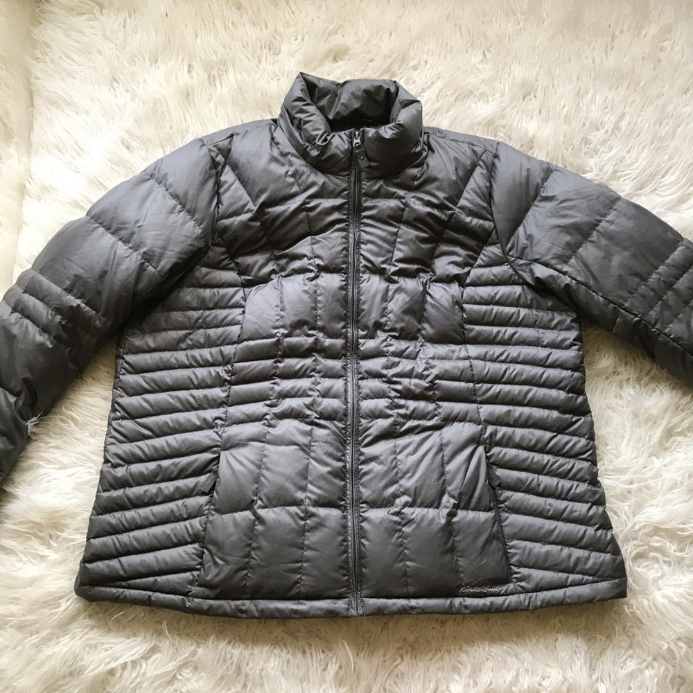 EDDIE BAUER GREY DOWN QUILT PUFFER JACKET